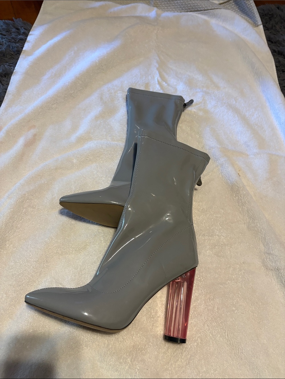 Dior Gray Patent Pointed Ankle Boots with Pink Transparent Block Heel